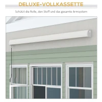 Outsunny Elektrische/Handmatig Uitschuifbare Zonnescherm, Volledig Gesloten Cassette, Afstandsbediening, Aluminium Frame, 4 x 3 m, Lichtgrijs(m-6)