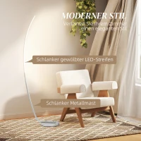 HOMCOM LED-Flurlampe mit anpassbarer Helligkeit, Moderne Stehlampe mit Fußschalter für Schlafzimmer, Wohnzimmer, Silber(m-4)