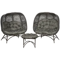 Outsunny Tuinmeubelset, 2 rieten stoelen met bijzettafel, inklapbaar, zitkussens, metalen frame, kleur: zand(m-10)