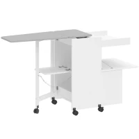 HOMCOM Meuble à repasser, table à repasser pliante sur roulettes avec portes par pression, charnières à fermeture douce, blanc(m-1)
