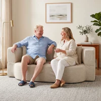 HOMCOM Canapea extensibilă 2 locuri, canapea-pat din chenille 190 cm, spătar rabatabil, șezut și cotiere late, bej(m-7)