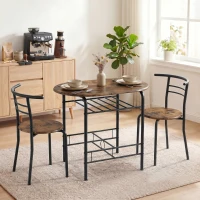 HOMCOM Eettafelset 3-delig, keukentafel met stoelen voor 2 personen en opbergrek, woonkamer rustiek bruin(m-2)