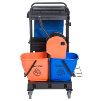 HOMCOM schoonmaakwagen reinigingswagen veegwagen systeemwagen met 4 wielen 2 emmers(m-7)