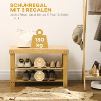 HOMCOM Schoenenbank, 3 verdiepingen, ruimte voor 6-9 paar schoenen, tot 130 kg, bamboe, 70 x 28 x 45 cm(m-4)