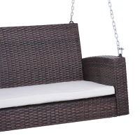 Outsunny hangbank 2-zits rotan tuinschommel met zitkussen bruin(m-8)