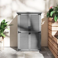 Outsunny Armoire de Jardin Remise Pour Outils en Bois 2 Étagères Toit Bitumé Portes Persiennes Verrouillable 75 x 50 x 118cm Gris(m-2)