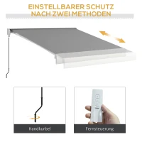 Outsunny Elektrische/Handmatig Uitschuifbare Zonnescherm, Volledig Gesloten Cassette, Afstandsbediening, Aluminium Frame, 3 x 2,5 m, Lichtgrijs(m-4)