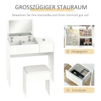 HOMCOM Make-uptafel met kruk toilettafel kaptafel inklapbare spiegel wit(m-5)