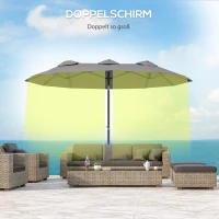 Outsunny parasol, tuinparasol, kantelbaar, met handslinger, winddak, polyester+staal, grijs, 285 x 147 cm(m-5)