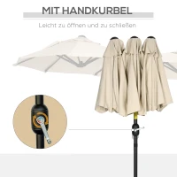 Outsunny parasol, tuinparasol, kantelbaar, met handslinger, windkap, polyester+staal, kaki, 285 x 147 cm(m-6)