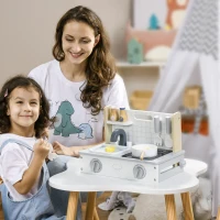 AIYAPLAY houten kinderkeuken speelkeuken met etenswaren, spoelbak & accessoires speelgoedkeuken poppenkeuken speelset voor kinderen cadeau voor meisjes en jongens 3-5 jaar grijs(m-2)