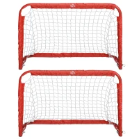 HOMCOM Voetbaldoelen Voetbalnet set van 2 mini doelen opvouwbaar staal rood 90 x 36 x 60 cm(m-10)