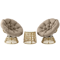 Outsunny Tuinmeubelset 3-delig, Bistroset - Weerbestendig - Afneembare kussens - 85 cm x 70 cm x 82 cm - Natuurlijk + Lichtbruin