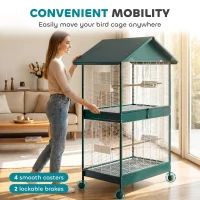 PawHut Cage à oiseaux sur roulettes avec séparateur amovible, 6 mangeoires et 4 perchoirs, 2 plateaux coulissants, pour perruches, cockatiels, canaris(m-8)