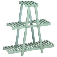 Outsunny plantenrek, bloemenrek met 3 treden, plantentrap voor 6 bloempotten, plantenstandaard voor tuin, balkon, hout, lichtgroen, 76 x 26 x 76 cm(m-1)