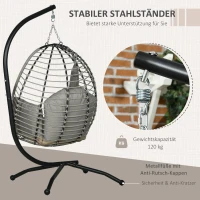 Outsunny Hangstoel, zit- en rugkussen, opvouwbare zitmand, bekerhouder, metalen frame, grijs(m-4)