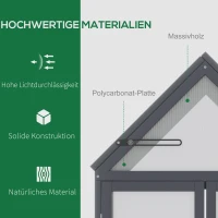 Outsunny kas met 3 planken, massief hout, behuizing van polycarbonaat, grijs, 70,5 x 42 x 132 cm(m-4)