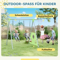 AIYAPLAY Schaukelset für Kinder, 2 Schaukelsitze, 1 Basketballkorb, 1 Fußballtor, Metallrahmen, Grün(m-4)