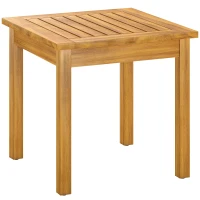 Outsunny Table Basse de Jardin Carrée en Bois d'acacia Massif, avec Plateau à Lattes, Pieds Réglables, 48x48x46cm, Naturel(m-1)