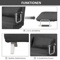 HOMCOM Tweepersoonsbank fauteuil armleuning opklapbed logeerbed chaise longue 3-in-1 grijs(m-5)