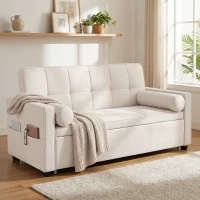 HOMCOM Canapé convertible 2 places 3 en 1 canapé-lit avec lit gigogne double dossier réglable 2 coussins 80,5x137,5x84cm beige(m-2)