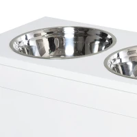 PawHut Hondenvoerbak met opbergruimte 2 bakken, voerstation, etensbak voor katten, MDF roestvrij staal(m-13)