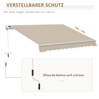 Outsunny handmatige knikarmluifel 395 cm luifel met handslinger balkonluifel zonwering wandmontage balkon aluminium wit + beige 395 x 245 cm | Aosom(m-5)