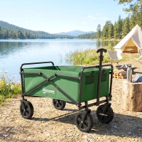 Outsunny Chariot à roulettes pliable chariot de transport à roulettes charge 40 kg poignée ajustable 83 x 50 x 99 cm vert foncé(m-2)