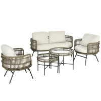 Outsunny tuinmeubels 5-delig Zitset van rotan voor buiten met kussens, aluminium(m-1)