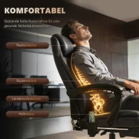 Vinsetto Massagestoel directiestoel met voetensteun, verstelbare rugleuning PVC zwart(m-5)