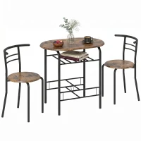 HOMCOM Eettafelset 3-delig, keukentafel met stoelen voor 2 personen en opbergrek, woonkamer rustiek bruin(m-14)