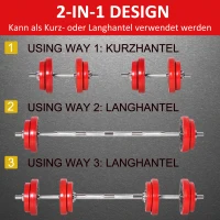 HOMCOM Halterset verstelbaar 20 kg barbell & dumbbell fitness oefening thuis(m-4)
