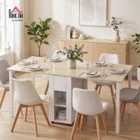 HOMCOM Table à manger pliante pour 6 personnes 39-168 cm, table de cuisine avec 2 tiroirs et 4 étagères ouvertes, blanc(m-2)