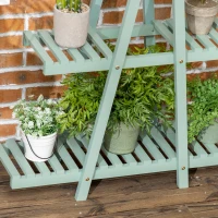 Outsunny plantenrek, bloemenrek met 3 treden, plantentrap voor 6 bloempotten, plantenstandaard voor tuin, balkon, hout, lichtgroen, 76 x 26 x 76 cm(m-8)