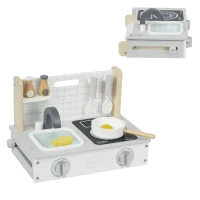 AIYAPLAY houten kinderkeuken speelkeuken met etenswaren, spoelbak & accessoires speelgoedkeuken poppenkeuken speelset voor kinderen cadeau voor meisjes en jongens 3-5 jaar grijs(m-10)