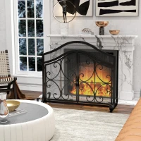 HOMCOM Funkenschutz für Kamine, elegantes Muster, doppeltürig, magnetische Türen, Schwarz, 105 x 40 x 80,5 cm(m-7)