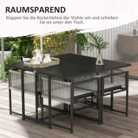 Outsunny 5-delige tuinmeubelset, tuinset voor buiten, weerbestendig, 1 tafel, 4 stoelen, lichtgrijs + zwart(m-4)