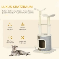 PawHut kattenboom met kattengrot, twee platforms, twee krabpalen, pluche hoes, roomwit, 48 x 48 x 110 cm(m-4)