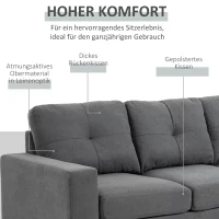HOMCOM Hoekbank in Scandinavisch design, met knoopdetail, massief hout, linnenlook, Grijs(m-4)
