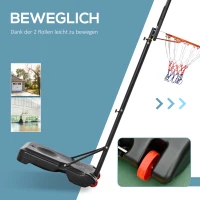 HOMCOM Rollbare basketbalstandaard, verstelbare basketbalring, vrijstaand, kunststof, staal, 75L x 83B x 205-261H cm(m-5)