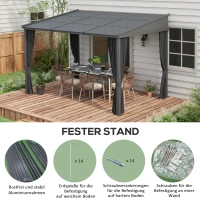 Outsunny Pergola 3,65m x 2,55m paviljoen met schuifdak, grijze gordijnen(m-7)