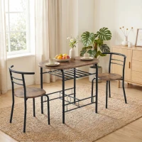 HOMCOM Eettafelset 3-delig, keukentafel met stoelen voor 2 personen en opbergrek, woonkamer rustiek bruin(m-8)