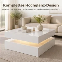 HOMCOM LED-salontafel met opbergruimte, 2-laags modern tafelontwerp met open plank en afstandsbediening, hoogglans wit(m-5)