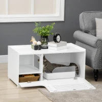 PawHut kattenkast met 2 schappen, 2-in-1 design, magneetdeur, MDF, wit(m-2)