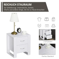 HOMCOM Nachtkastje met 2 schuiflades modern vierkant stijlvol wit met handgrepen(m-4)