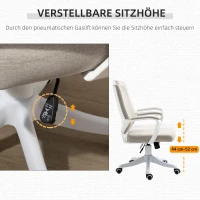 Vinsetto kantoorstoel draaistoel in hoogte verstelbaar dikke bekleding polyester beige + wit(m-4)