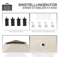 Outsunny Opvouwbare paviljoen, verstelbare hoogte, 4 netwanden, ventilatiedak, draagtas, snelle montage, 4 x 4 x 3 m, beige(m-7)
