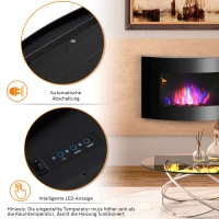 HOMCOM Elektrische kachel elektrische wandhaard haardkachel LED kiezelstenen roestvrij staal 1800 W warmte(m-6)