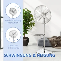 HOMCOM Statiefventilator ventilator in hoogte verstelbaar 3 snelheden staal zilver(m-6)