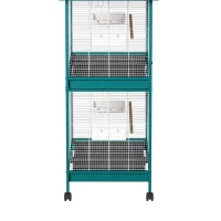 PawHut Cage à oiseaux sur roulettes avec séparateur amovible, 6 mangeoires et 4 perchoirs, 2 plateaux coulissants, pour perruches, cockatiels, canaris(m-12)